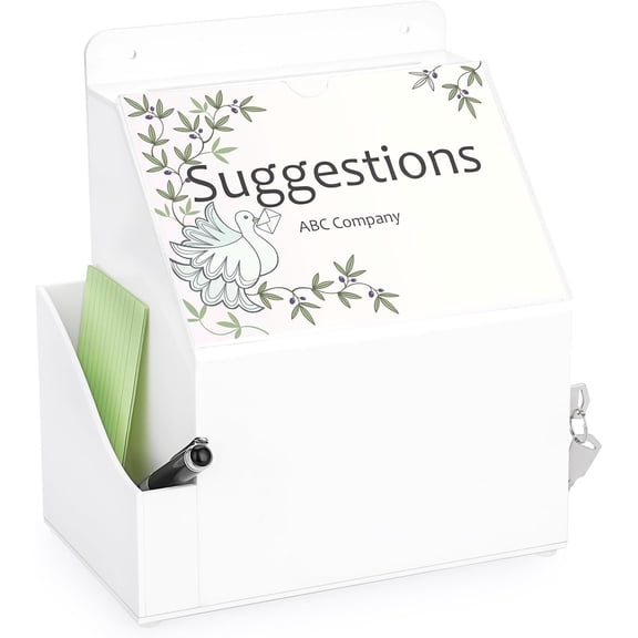Acrylic Suggestion Box with Lock Wall Mounted Acrylic Donation Box with 5"x7" Sign Slot Office Ballot Boxes with Side-Pocket Collection Boxes for Voting Locking Suggestion Mailbox, White