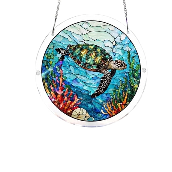 Acrylic Sun Catcher Puzzle Hanging Decor Round Wall Art for Home Window Display with Beach and Palm Tree Design Chain Included