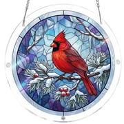 Acrylic Sun Catcher Puzzle, Winter Cardinal Stained Glass Style, 1 Hanging Ornament For Window Decor