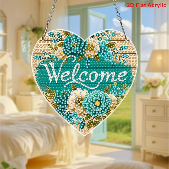Acrylic Sun Catcher Window Hanging Diamond Painting Kit with Heart Flower Rainbow Prism for Home Outdoor Garden Decor
