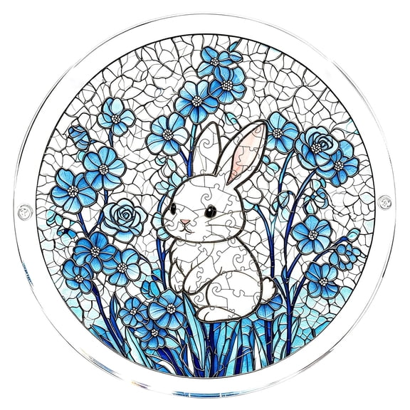 Acrylic Sun Catcher Window Hanging Puzzles 7.4" Sun Catcher Acrylic Puzzles 5196 Bunny Floral Stained Hanging Ornament Thoughtful Gift for Rabbit Lovers Home Decor