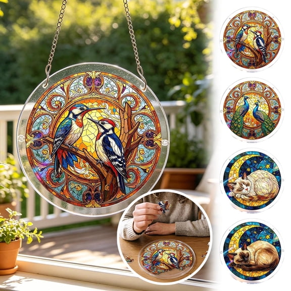 Acrylic Sun Catcher Window Hanging Puzzles 7.87" Sun Catcher Acrylic Puzzles 3247 Peacock Stained Window Hanging for Indoor Novelty Spring Summer Garden Decoration for Home Decor