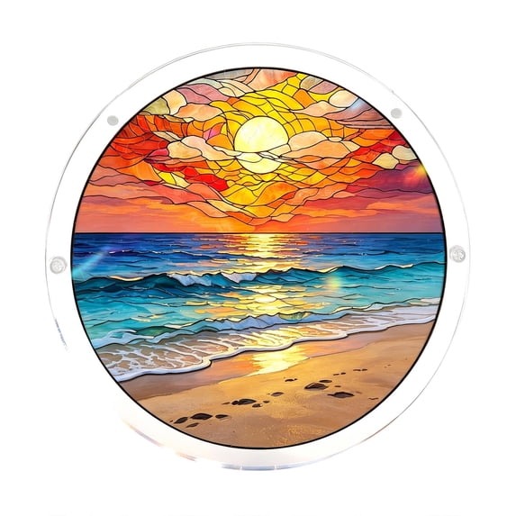 Acrylic Sun Catcher Window Hanging Puzzles 7.87" Sun Catcher Acrylic Puzzles 8521 Beach Sunset Stained Window Hanging for Indoor Novelty Spring Summer Garden Decoration for Home Decor