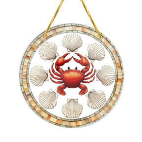 Acrylic Sun Catchers Featuring Crabs And Shells in a 2D Design, Perfect for Home Decor. These Decorative Signs Showcase Ocean Elements And Are Ideal for Living Rooms, Dining Areas
