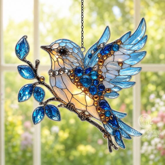 Acrylic Suncatcher Bluebird Garden Acrylic Window Hanging Gift for Bird Lovers