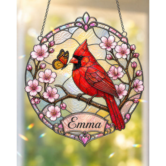 Acrylic Suncatcher Cardinal Bird Custom Name Acrylic Window Hanging Gift for Bird Lovers