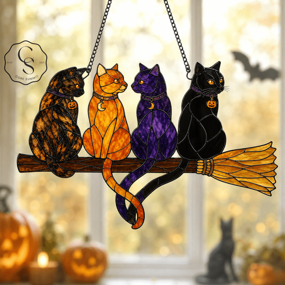 Acrylic Suncatcher Cat Coven Council Acrylic Window Hanging for Halloween Decor Lovers