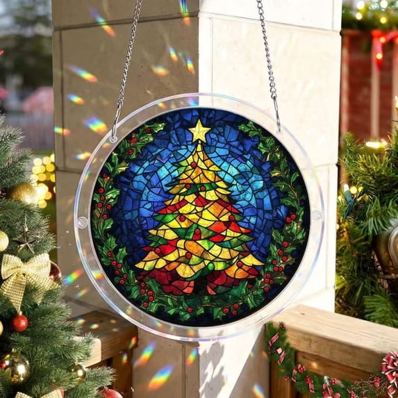 Tree Staining Acrylic Suncatcher, Christmas Tree Design, Finished Stained Glass Style ...