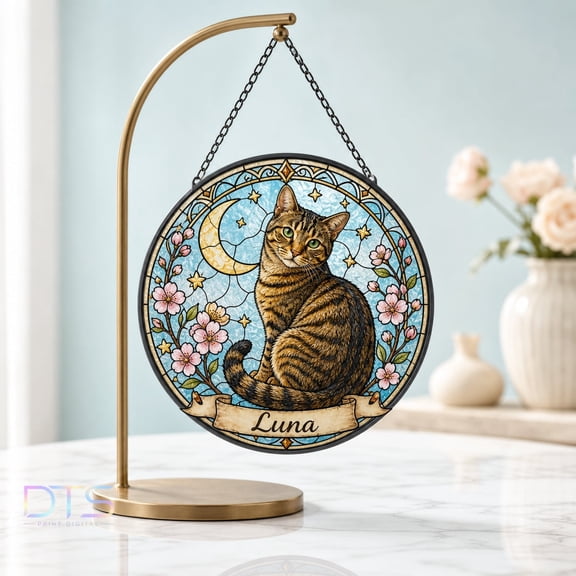 Acrylic Suncatcher Custom Cat Memorial Gift, Custom Pet Portrait, Cat , Cat Lover Gift