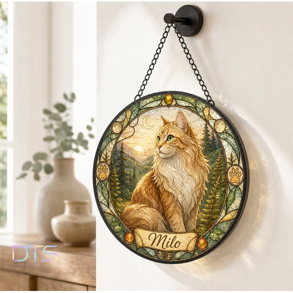 Acrylic Suncatcher Custom Pet Memorial Photo , Personalized Cat Portrait Pet Loss