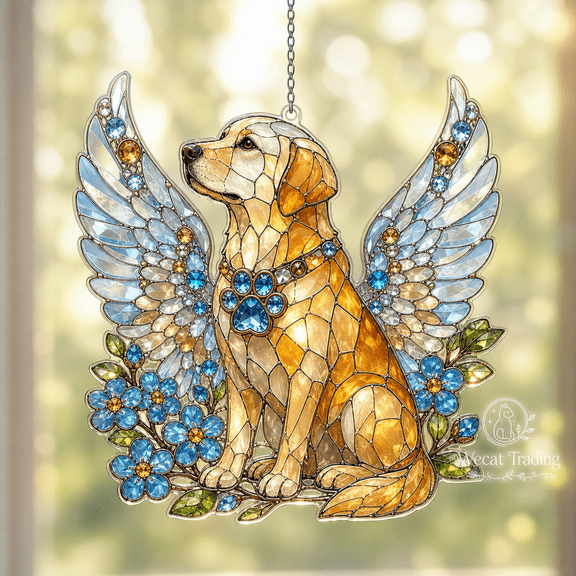 Acrylic Suncatcher Dog Angel Wings Memorial Acrylic Window Hanging for Pet Remembrance
