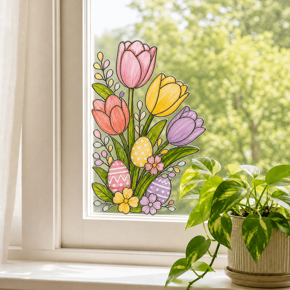 Acrylic Suncatcher Easter Tulip Floral Window Hanging for Spring Decorating