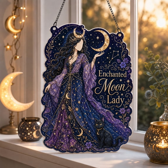 Acrylic Suncatcher Enchanted Moon Lady Acrylic Window Hanging for Celestial Decor Lovers