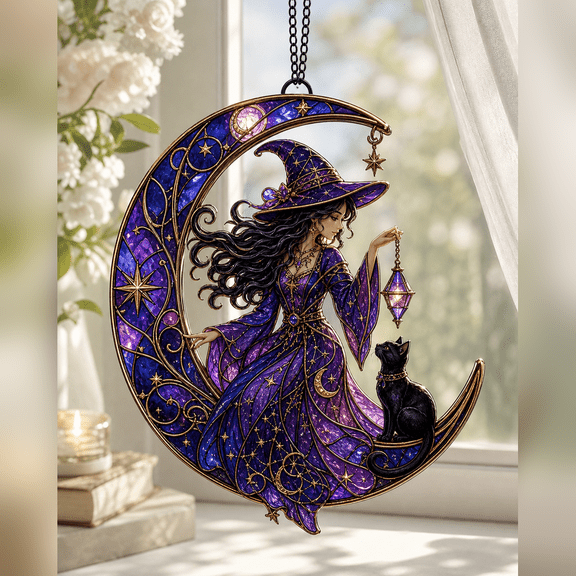 Acrylic Suncatcher Enchanted Night Witch Window Decor for Witchy Home