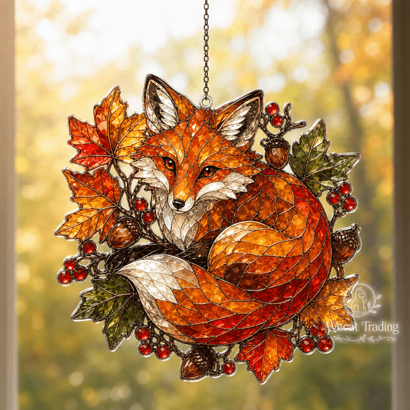 Acrylic Suncatcher Fox Autumn Woodland Window Hanging for Nature Lovers