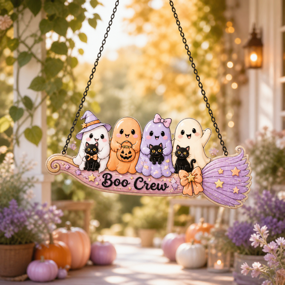 Acrylic Suncatcher Ghost Boo Crew Broom Window Decor for Halloween
