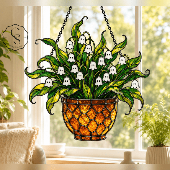 Acrylic Suncatcher Ghost Lily Floral Window Hanging for Halloween Decor