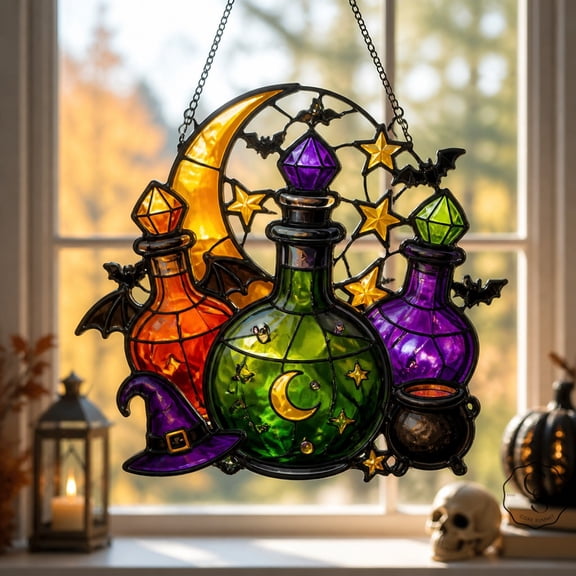 Acrylic Suncatcher Halloween Potion Bottles Acrylic Window Hanging for Witchy Fall Decor