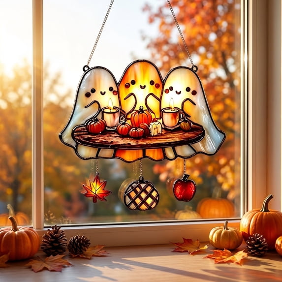 Acrylic Suncatcher Hanging Ornament, Ghost Trio Pumpkin Apple Maple ...