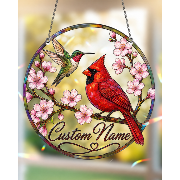 Acrylic Suncatcher Hummingbird and Cardinal Acrylic Window Hanging for Bird Lovers