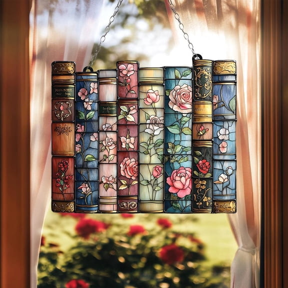Acrylic Suncatcher Jane Austen Book Stack 2D FLAT Suncatcher, Vintage Library Window Hanging, Book Lover Decor for Reading Nook