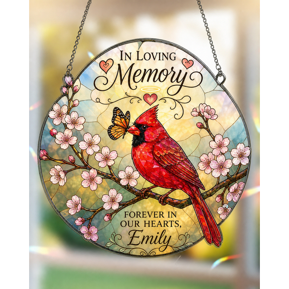 Acrylic Suncatcher Memorial Cardinal Acrylic Window Hanging for Bereavement Gift