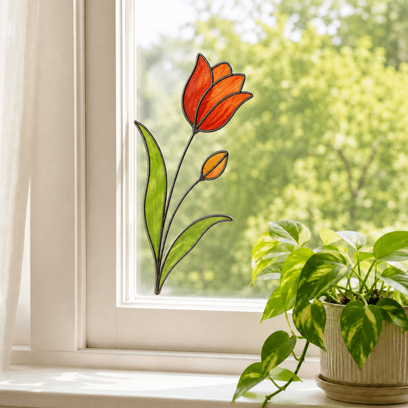 Acrylic Suncatcher Minimalist Tulip Window Hanging for Plant Lovers