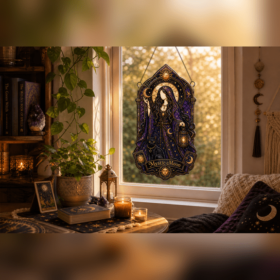 Acrylic Suncatcher Mystic Moon Acrylic Window Hanging for Occult Decor Lovers