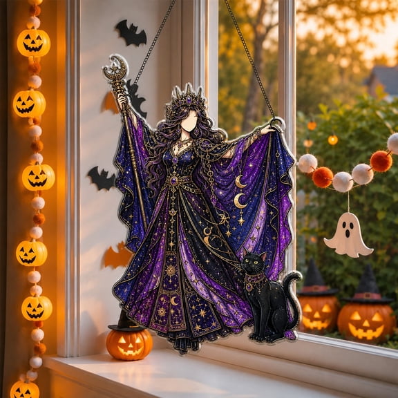 Acrylic Suncatcher Mystic Queen Acrylic Window Hanging for Halloween Decor and Music Lovers