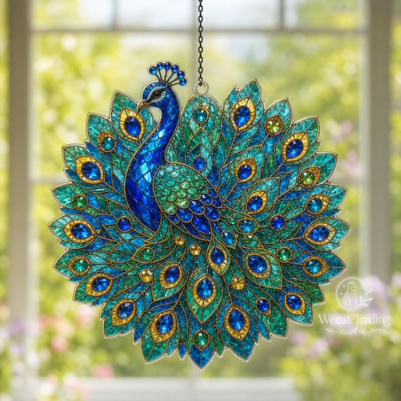 Acrylic Suncatcher Peacock Jewel Transparent Acrylic Window Hanging Gift for Bird Lovers