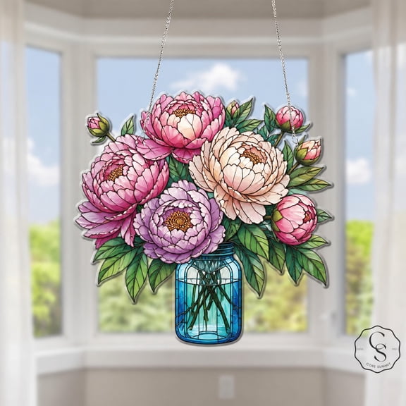 Acrylic Suncatcher Peony Bouquet Acrylic Window Hanging Gift for Flower Lovers