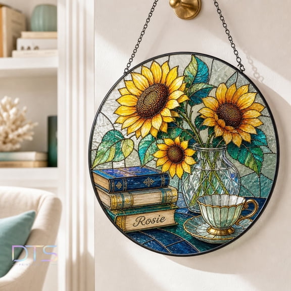 Acrylic Suncatcher Personalized Sunflower Acrylic Gift for Book Lovers