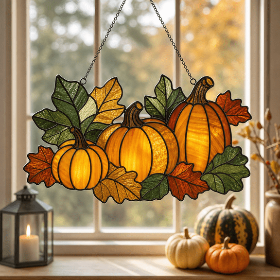 Acrylic Suncatcher Pumpkin Trio Window Decor for Fall Thanksgiving