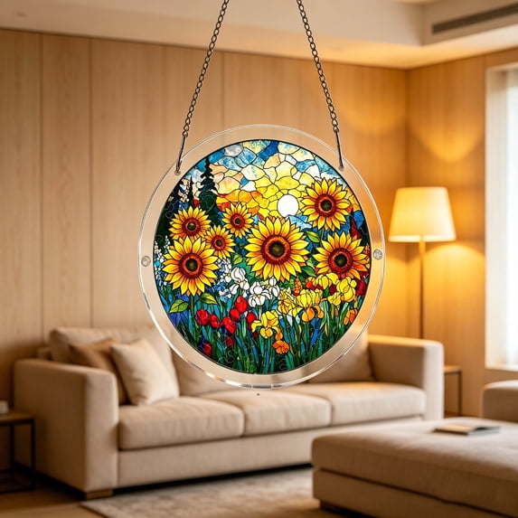 Acrylic Suncatcher Puzzle, Colorful Sunflower Suncatcher - 7.5 Inch Stained Glass Window Hanging Sun Catcher Garden Decor, DIY Suncatcher Kits for Adults