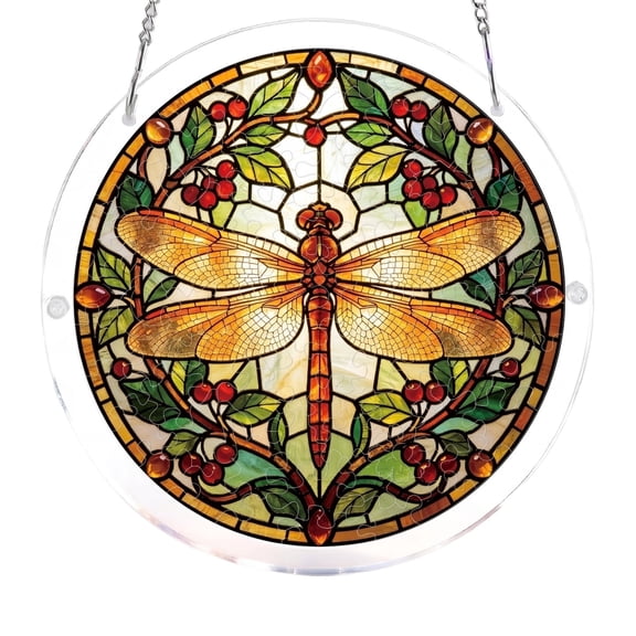 Acrylic Suncatcher Puzzle, Dragonfly Berry Pattern, 1Pc Hanging Wall Art Decor For Home Window