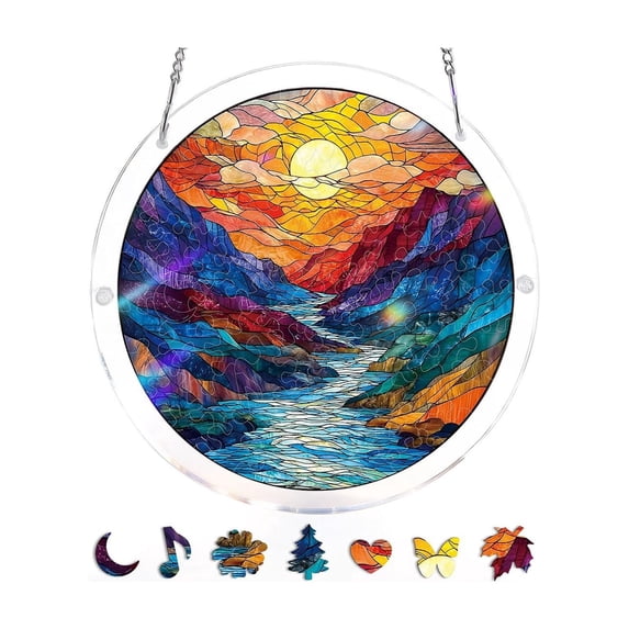 Acrylic Suncatcher Puzzle Window Hanging, Colorful Stained Glass Panel, Home Decor for Mother's Day & Birthday Gifts for Women, Mom, Wife & Aunt