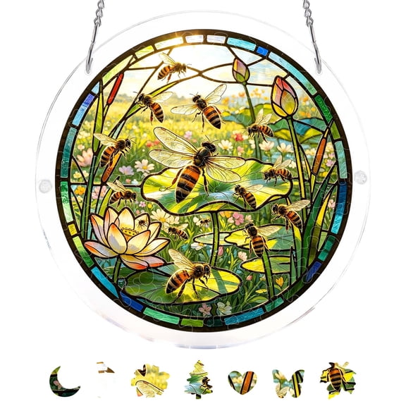 Acrylic Suncatcher Puzzle Window Hanging Stained Glass Art Decor 83 Pieces DIY Irregular Puzzle Light Projection Hanging Panel Metal Chain Home Decoration Window Porch Gift Birthday Home Decor