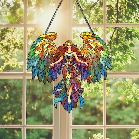 Acrylic Suncatcher Rainbow Angel Window Hanging Decoration Fairy Wings Ornament Home Art