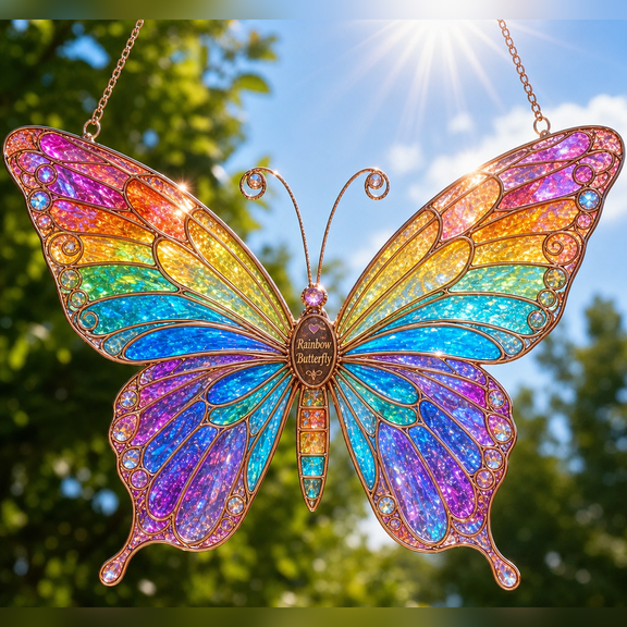 Acrylic Suncatcher Rainbow Butterfly Iridescent Acrylic Window Hanging for Nature Lovers