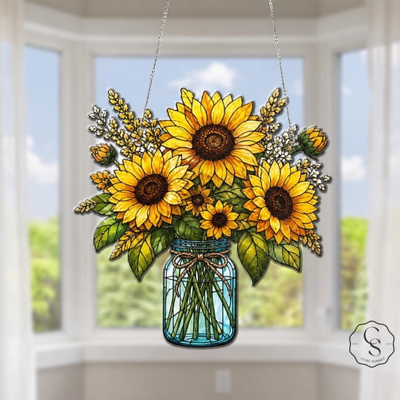 Acrylic Suncatcher Sunflower Bouquet Acrylic Window Hanging Personalized Name Gift for Garden Lovers