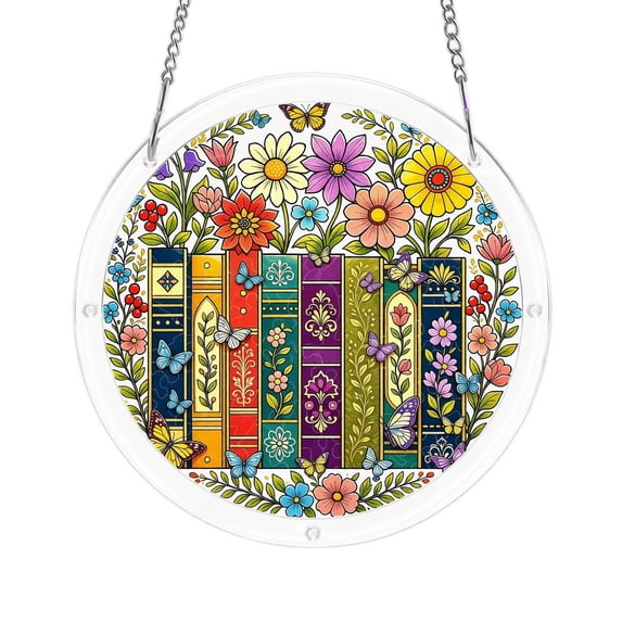 Acrylic Suncatcher Window Hanging 2D Floral Book Pattern Puzzle Decoration 1 Pack