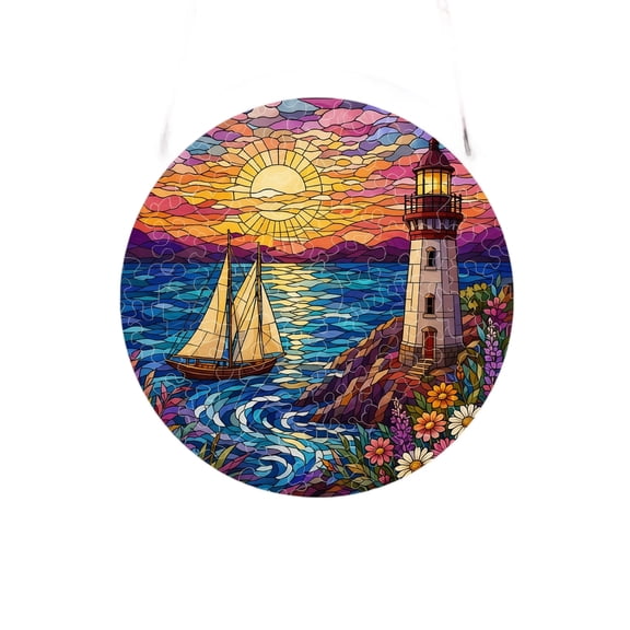 Acrylic Suncatcher Window Hanging 2D Puzzle Decor 1Pc Nautical Lighthouse Sailboat Art Ornament