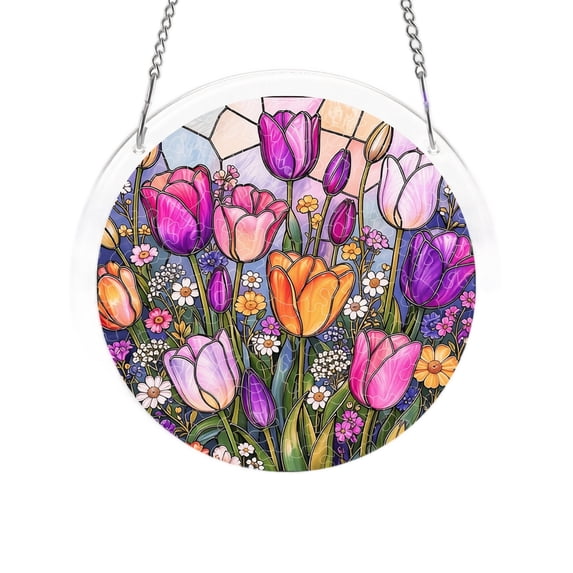 Acrylic Suncatcher Window Hanging 2D Tulip Floral Puzzle Decor 1 Piece For Home Wall Art Decor