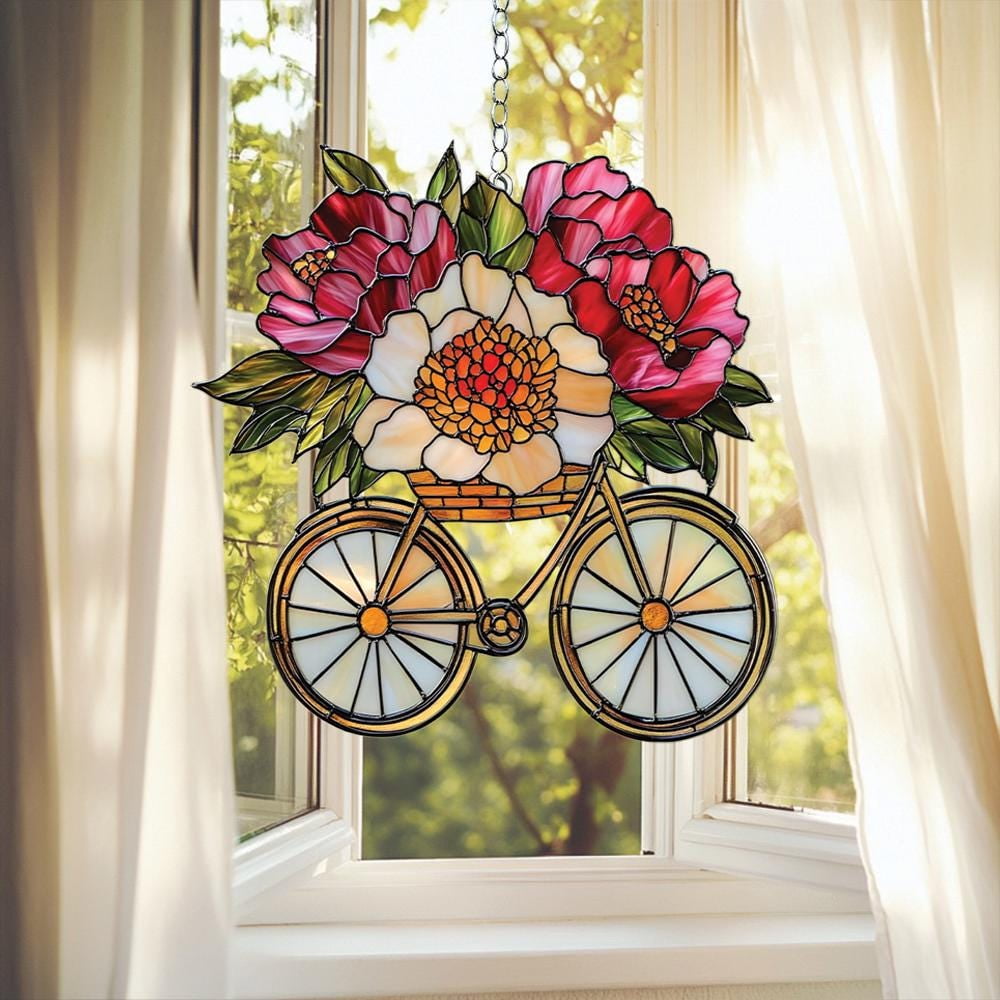 Acrylic Suncatcher Window Hanging 6-12 Inch Bike Basket Flower Retro ...