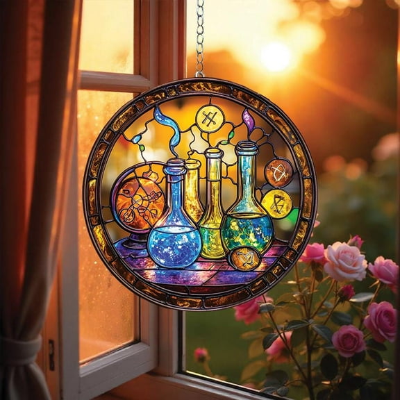 Acrylic Suncatcher Window Hanging 6-12 Inch Chemistry Lab Science Lover Colorful Beaker Stained Glass Effect Shatterproof Window Decor for STEM Enthusiasts