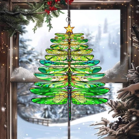 Acrylic Suncatcher Window Hanging 6-12 Inch Christmas Dragonfly Insect Lover Stained Glass Effect Shatterproof Window Hanging Gift