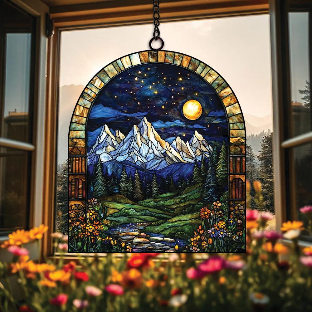 Acrylic Suncatcher Window Hanging 6-12 Inch Library Bookshelf Book Lover Faux Stained Glass Stained Glass Effect Shatterproof Perfect Wall Hanging for Librarian Teacher Decor