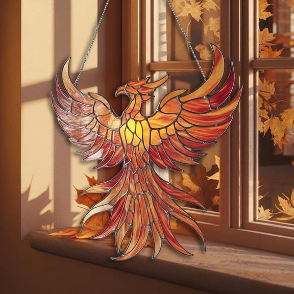 Acrylic Suncatcher Window Hanging 6-12 Inch Rising Phoenix Mythical Creature Fantasy Spiritual Gift for Friend Stained Glass Effect Shatterproof Window Hanging