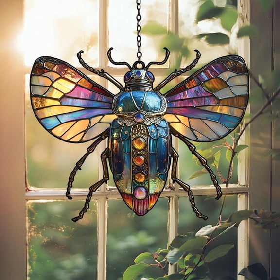 Acrylic Suncatcher Window Hanging 6-12 Inch Scarab Beetle Rainbow Egyptian Insect Mystical Light Catcher Spiritual Boho Stained Glass Effect Shatterproof Window Hanging