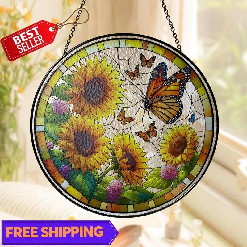 Acrylic Suncatcher Window Hanging 6-12 Inch Sunflower & Monarch ...